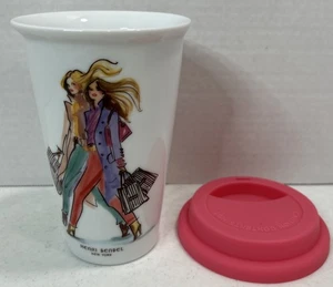 Henri Bendel Travel Coffee Mug Cup 2 Girls Shopping Discontinued Rare Pink Lid! - Picture 1 of 7