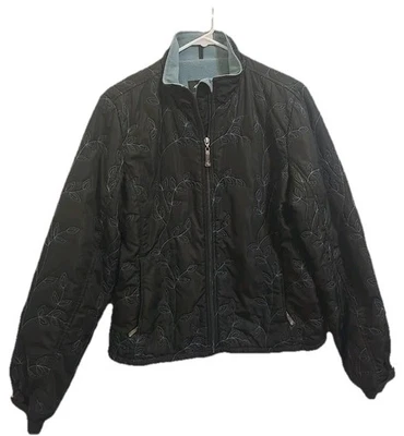 Eddie Bauer Mujer M Verde Manga Larga, Azul Bordado y Aislante Vellón Cremallera Foto 1 de 4