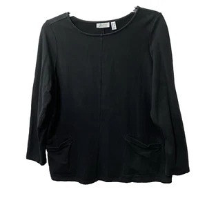 Denim & Co. Active Womans Size L Black French Terry Long Sleeve Top with Pockets - Bild 1 von 13