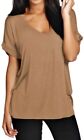 Womens Ladies Plain Rolled Sleeve V Neck Oversized Baggy Loose Fit T Shirts Top