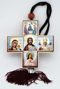 Ikone Kreuz für Auto Автомобильная Holz икона крест распяти на дереве 7x7x0,7 cm - Bild 1 von 1