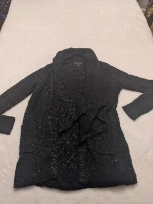 Cárdigan Mujer’s Attention Pequeño Frente Abierto Mangas Largas Negro Moteado Usado en Excelente Condición  Foto 1 de 4