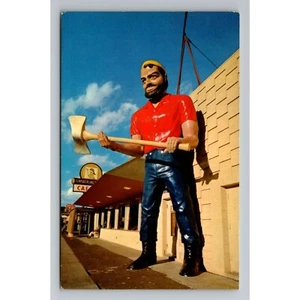 Vintage Postcard Of The Lumberjack Cafe With Big 20 Foot Lumberjack Statue unpos - Picture 1 of 2