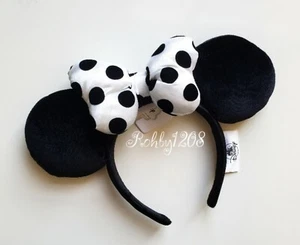 Disney Parks schwarz & weiß gepunktet Schleife schwarz Velours Minnie Ohren Stirnband - Bild 1 von 2