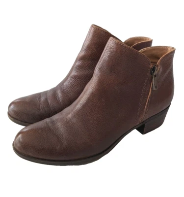 Lucky Brand Barough Womens US 8 38.5 Boots Brown Leather Ankle Booties Side Zip - Image 1 of 4