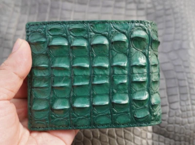 Cartera plegable de cuero con espalda de cuerno de cocodrilo real verde de lujo para hombre #X61 Foto 1 de 4