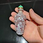 Chinese Old Beijing Glass Carving Figure Scenery Statue Snuff Bottle Art