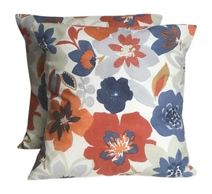 2 x Fryetts Emile Burnt Orange Blue Grey Cushion Covers 16” 18” 20” 22” 24” - Picture 1 of 1