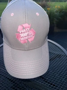 Pratt 100% Recycle Gray and pink Trucker Hat Cap Hook Loop Safely RepackagingEUC - Picture 1 of 10