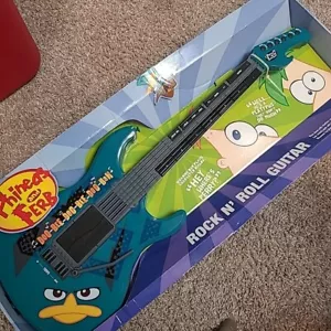 RARE Disney First Act Phineas and Ferb Rock 'n Roll Electric Guitar Toy NEW 2010 - Picture 1 of 7