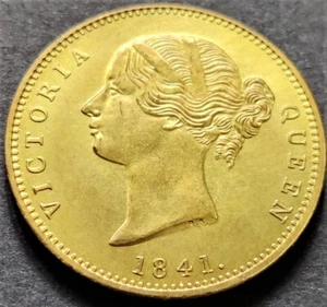 East India Co., 1 Mohur, Victoria Queen, 1841, 26 mm~8 g, a Replica Coin (R-50) - Picture 1 of 2