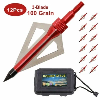 12 Pack 3 Fixed Blade Archery Hunting Broadheads 100 Grain with Case Arrow Head - Image 1 of 4