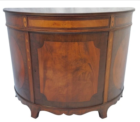 Antique English Demi-Lune Inlaid Entryway Cabinet Circa 1900s Cover