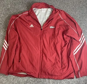 Arkansas Razorbacks Medium Adidas Windbreaker Track Jacket Red Pocket Embroidery - Picture 1 of 5