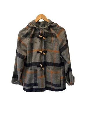 NWT ModCloth  women wool Blend Gray Blue Plaid Tartan coat size XS Toggles - Image 1 of 4