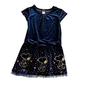 Peanuts Deep Blue Velour Golden Snoopy Dress Size 6X - Picture 1 of 7