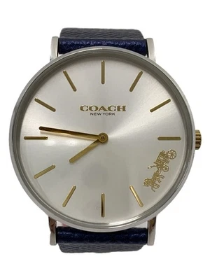 COACH 14503156 Cuarzo Analógico Cuero Plateado Azul Marino Elegante Excelente JAPÓN Foto 1 de 4
