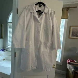 Men Women White Hospital Uniform Lab Coat Medical Doctor Long Coat Solid Sz XL - Picture 1 of 9