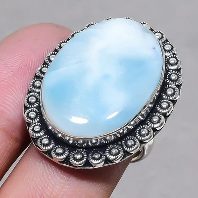 Anillo de joyería ajustable hecho a mano con piedras preciosas forma ovalada caribeña Larimar SR 2509 Foto 1 de 4