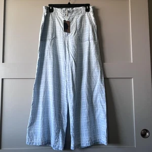 Paradise Now Pants Womens Large Blue Wide Leg High Rise Hawaiian Floral Palaka - Picture 1 of 15