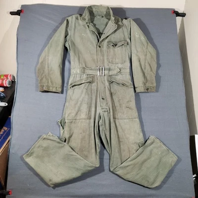 复古 40 年代 WW2 HBT 13 星军用工作服连身裤人字形斜纹男式 38R — 第 1/4 张图片