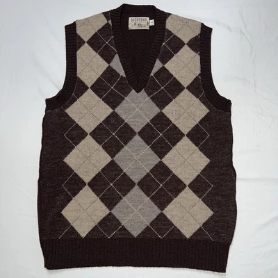 Chaleco Para Hombre Montana Woolen Shop Preppy Patrón Argyle Marrón Talla Grande 70% Lana Foto 1 de 4