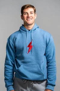 Bruce Bolt Sweater Boys Small Blue Pullover Fleece Hoodie Embroidered Red YS  - Picture 1 of 7