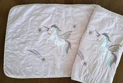 Unicorn Fantasy Pillow Bed Sham Cover Pair Pony Pink Star Fairy Lavender Girls - Image 1 of 4