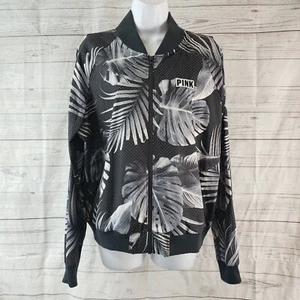 Pink Victoria's Secret Damen perforierte Jacke Gr. Medium grau schwarz Blätterprint - Bild 1 von 6