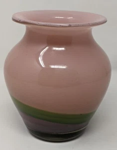 Art Glass Vase  Pink Green Purple  approx 6" Tall - Picture 1 of 16