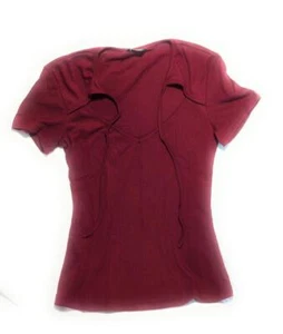 Women's Hollow Out Lace Up Loose Knitted T-shirts Tunic Top Coffee (Size Small) - Picture 1 of 2