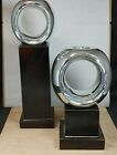Two Contemporary Tealight Sculptures by Carolyn Kinder Chrome on Wood Pillars