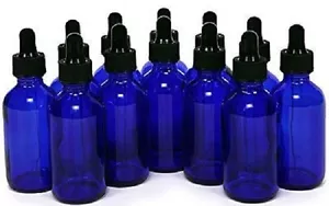 2 UNZEN KOBALTBLAUE GLASFLASCHEN MIT SCHWARZEM GLAS TROPFER (12 Stück) - Bild 1 von 2