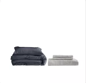 NEW! Quince Linen Nightfall Duvet Cover & Fitted Sheet Set! Twin (355)(READ) - Picture 1 of 14
