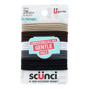 Scunci No-Damage Comfortable Gentle Hold Hair Elastics, Neutral Colors, 28-Pack - Picture 1 of 2