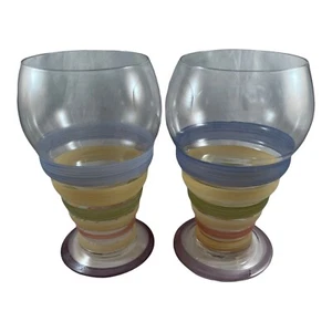 Juego de 2 copas de agua vintage sopladas a mano bragadas rayas pastel  - Imagen 1 de 8