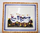 Keramik Bild mit Enten 3D Bild Wei Blau Wandbild Reliefbild Enten Sammler 34x29
