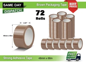 72 ROLLS STRONG BROWN BUFF PARCEL PACKING TAPE PACKAGING BOX SEALING 48MM x 66M - Picture 1 of 1