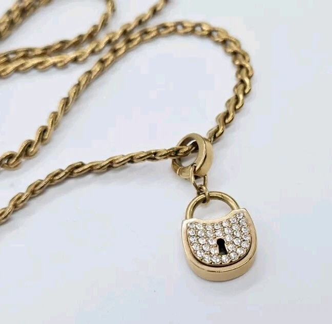 Collar de cadena FOSSIL Lock Charm oro rosa con bloqueo de cristal 26 pulgadas Foto 1 de 4