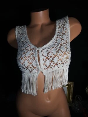 De Colección Flecos Botón Transparente Chaleco Esmoquin Transparente Suéter Chaqueta Rockabilly Cárdigan Mod Foto 1 de 4