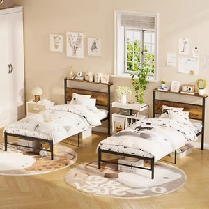 Weehom Twin Bed Frames with Headboard Shelf with Wood Headboard For kids adult - Picture 1 of 9
