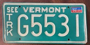 Vintage “SEE VERMONT” Truck 1976 License Plate Green Mountain State Tag “G5531” - Picture 1 of 10