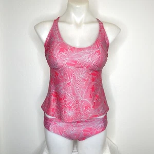 Prana Tankini Swimsuit Set Womens 34D Small Medium Pink Blue Floral 2 Piece - Picture 1 of 6