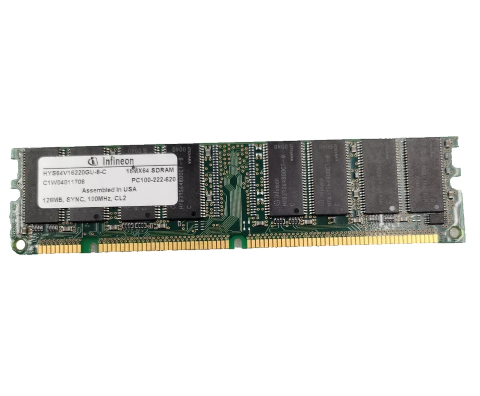 Infineon 128MB PC100 MEMORY SDRAM 168pin 16x64 Non-Ecc Dimms 16mx64 CL2 100mhz - Image 1 of 1