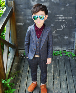 3Pcs Kids Baby Boys Gentleman Outfits Wedding Concert Suit Coat +Vest+ Pants Set