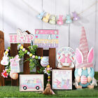 1 Set Of Easter Tiered Tray Decor Lucky Wooden Table Signs Pink Gnome Block-