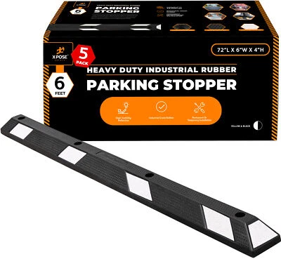 Parking Block Curb Stop, 72" Heavy Duty White Reflective Strip - 5 Pack - Image 1 of 4