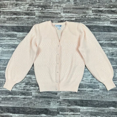 VTG Adele Joyce Womens Small Lambswool Angora Blend Peach Cardigan Pearl Buttons - Image 1 of 4