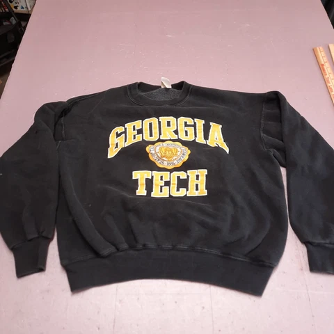 Vintage Georgia Tech Sweater Adult Large Black Yellow Crew Neck Sweatshirt Cover