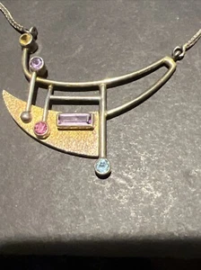Sterling Silver Multi- Gem Artist Designer Modernist Estate Necklace amethyst + - Picture 1 of 8